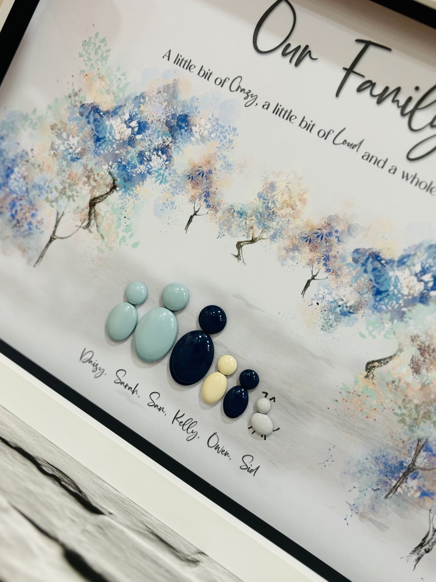 Personalised Family Pebble Picture - Blue Trees