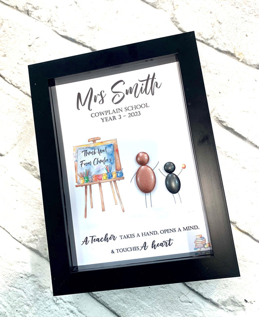 Personalised Teacher Pebble Picture - Framed Thank You Teacher Pebble Art - Teacher Appreciation Gift - End Of Term Thank You Teacher Gifts