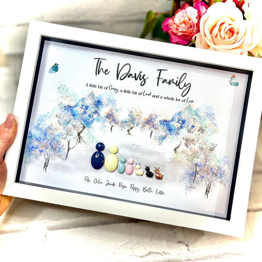 Personalised Family Pebble Picture - Blue Trees