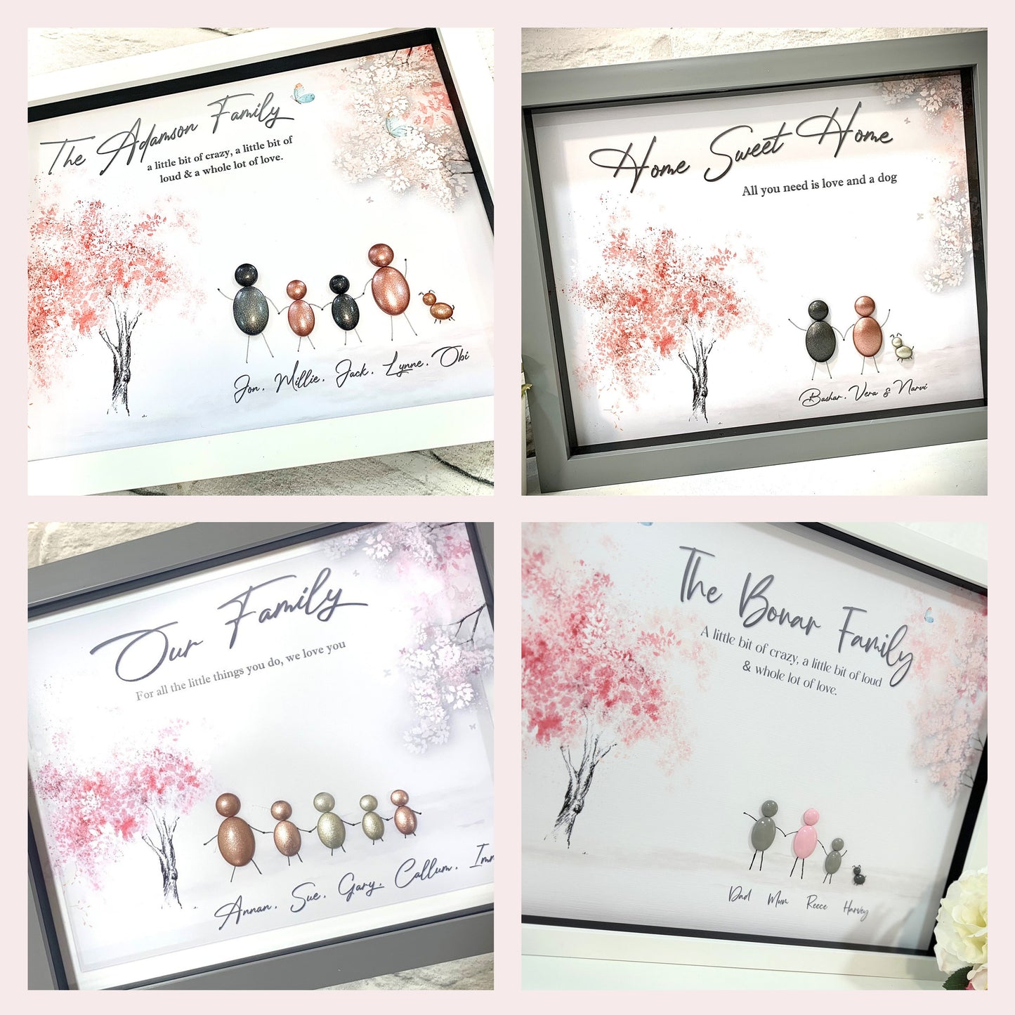 Family Pebble Frame, Personalised Gifts, Pebble Art, Customised Family Gifts for Her, New Home Gift for Housewarming, Gifts for Friends
