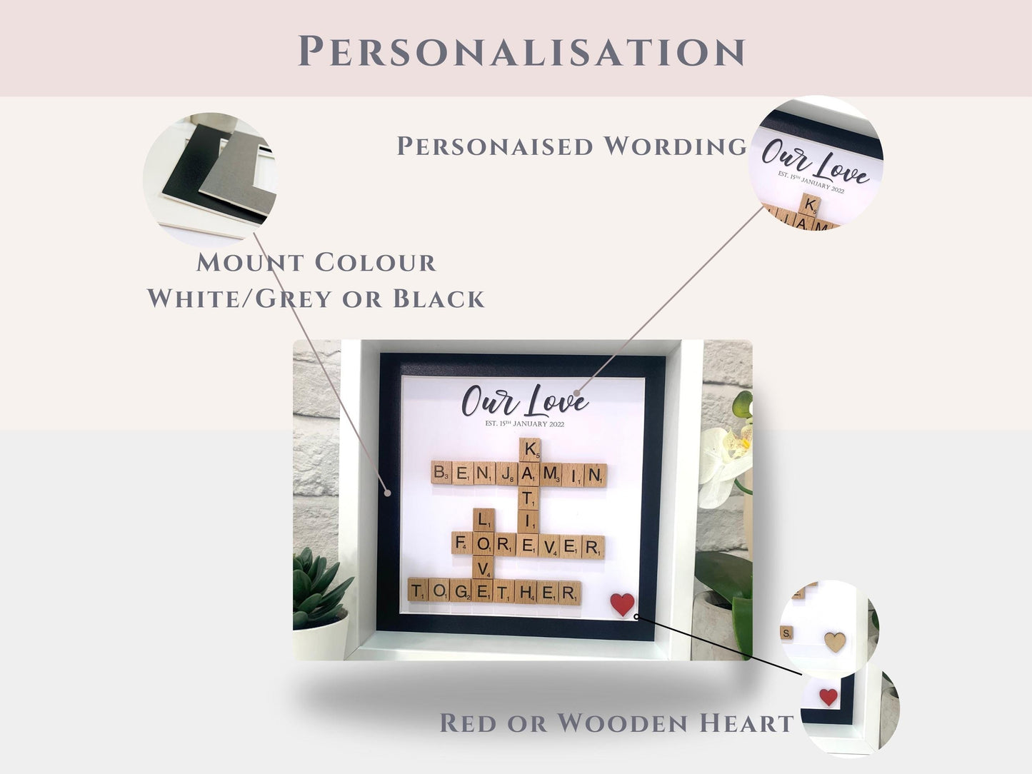 Personalised Valentines Day Scrabble Picture Framed Scrabble Frame Best Gifts for Him Best Gifts for Her Couples Love Gifts
