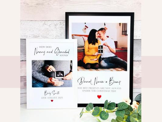 Pregnancy Announcement, December Pregnancy Ultrasound Frame, First Grandparents Gift, Baby Announcement, Pregnancy Reveal Photo Print Poster