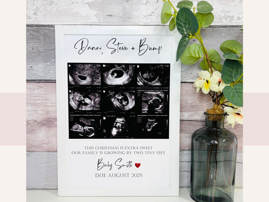 Pregnancy Announcement, December Pregnancy Ultrasound Frame, First Grandparents Gift, Baby Announcement, Pregnancy Reveal Photo Print Poster