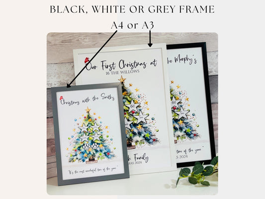 Personalized Christmas Family Tree Print | Custom Holiday Art with Family Stars & Names | Festive Wall Decor | Framed or Unframed Options
