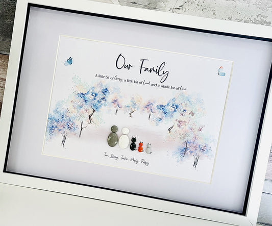 Personalised Family Pebble Picture - Blue Trees